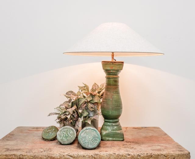 Green glazed ceramic table lamp