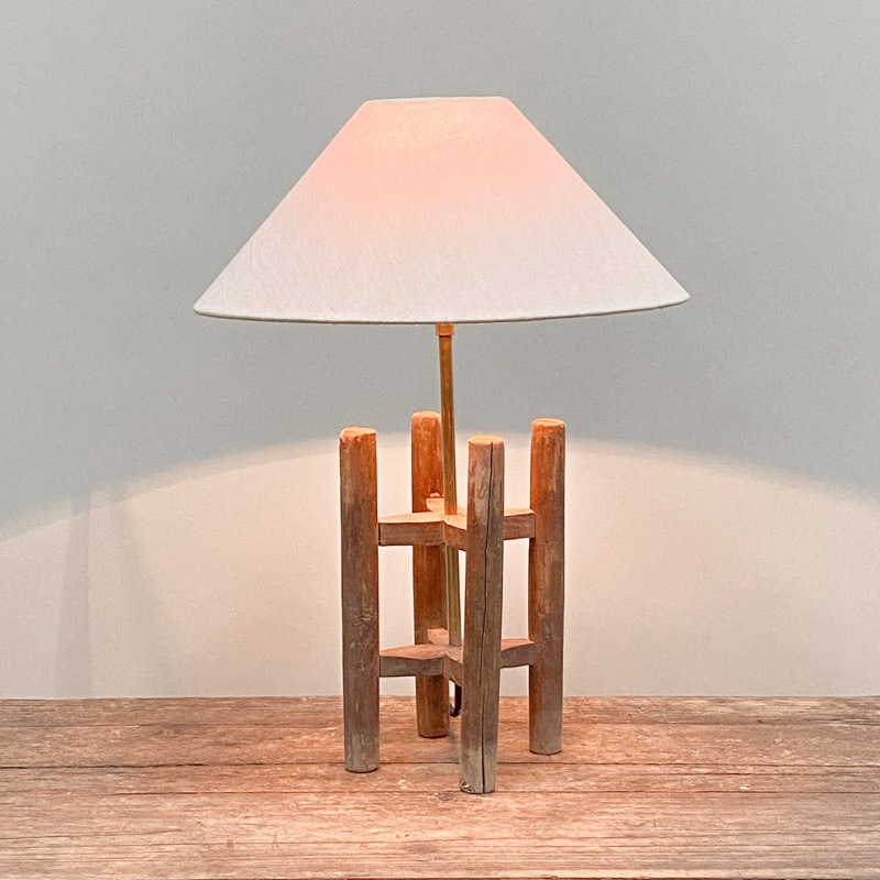 Large wooden bobbin table lamp