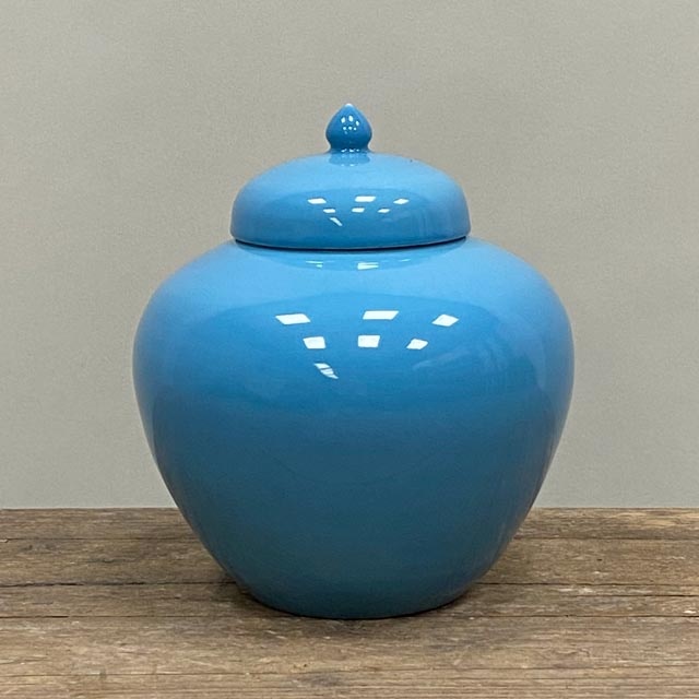 Bright blue glazed pots with cover