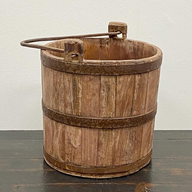 Vintage rustic wooden water bucket