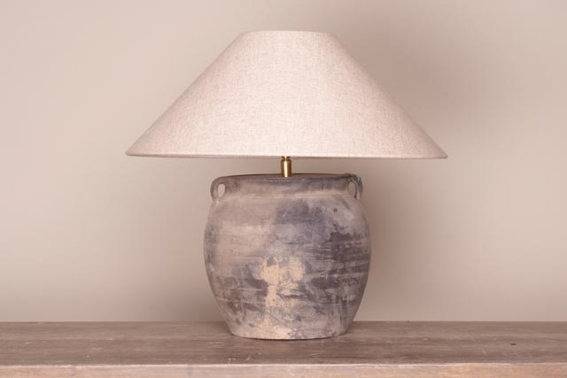 Small rustic grey pottery table lamp