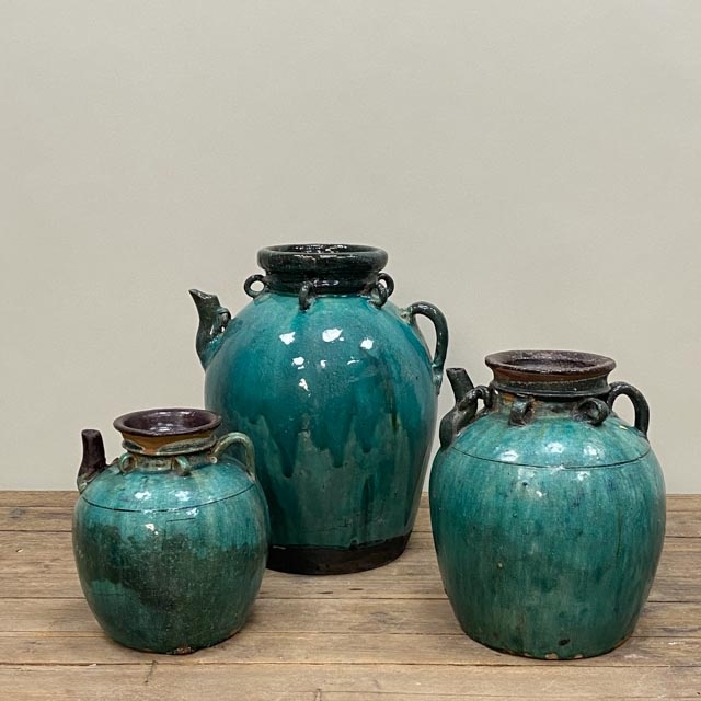 Large decorative turquoise wine jar