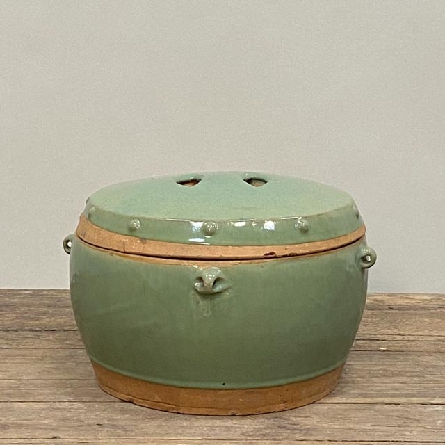 Medium sized celadon pot with lid