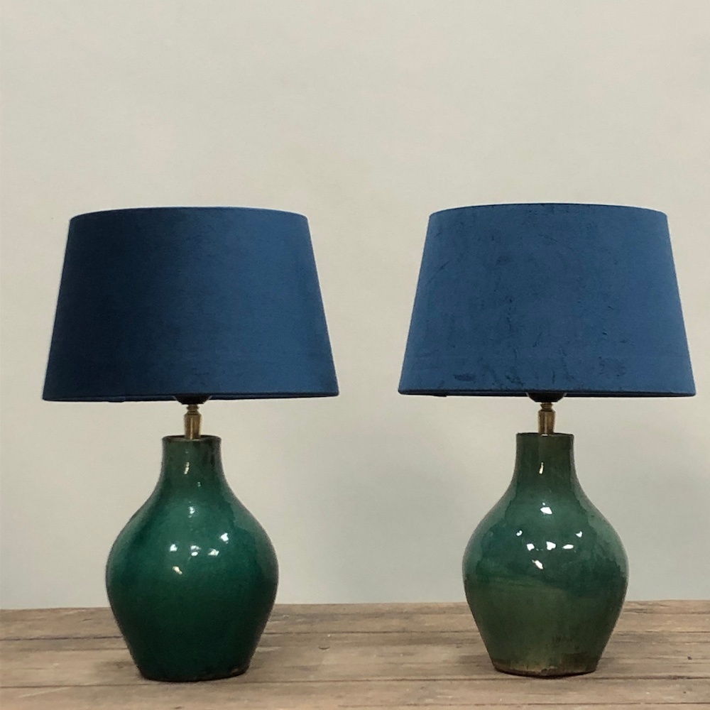 Small turquoise green ceramic table lamp