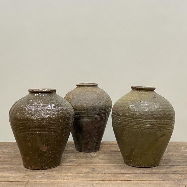 Medium olive green storage jars
