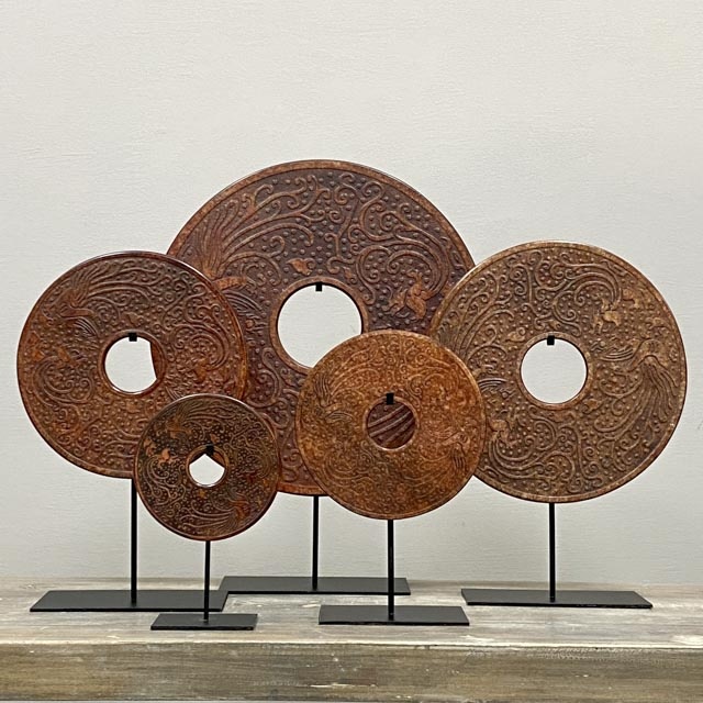 Round Bi-disc with carved Phoenix – 40cm