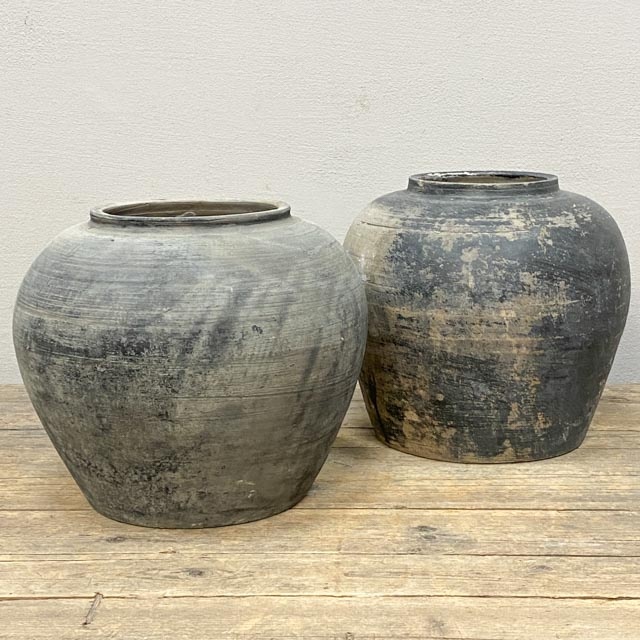 Large vintage Chinese grey pots